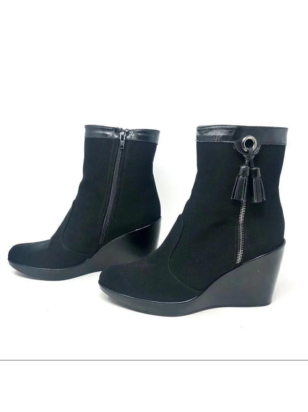 * Stuart Weitzman Gore-Tex Black Wedge Tassel Ankle Boots Size 38/8